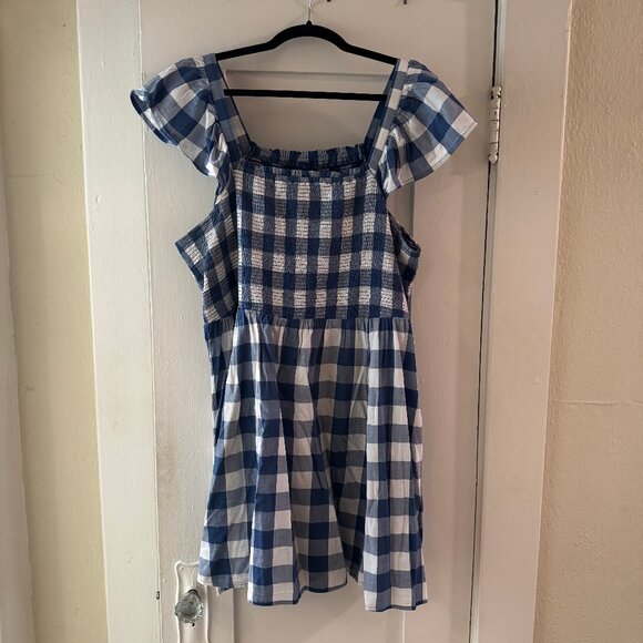 Old Navy - Blue & White Gingham Smocked Mini Dress (Size XL) - Picture 3 of 5